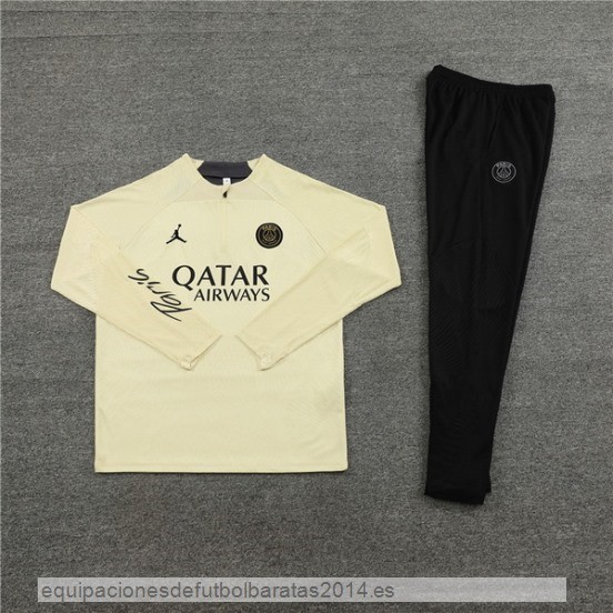 Nuevo Conjunto Completo Sudadera Jugadores Entrenamiento Niños Paris Saint Germain 23/24 Amarillo Negro Baratas